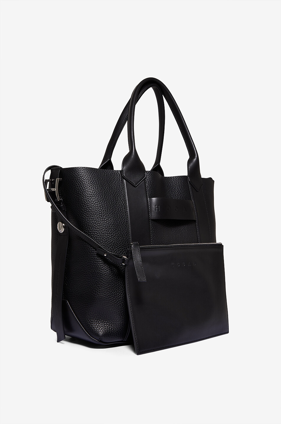 HOGAN Shopping Hogan Script Medium grained leather tote bag Women BLACK 5