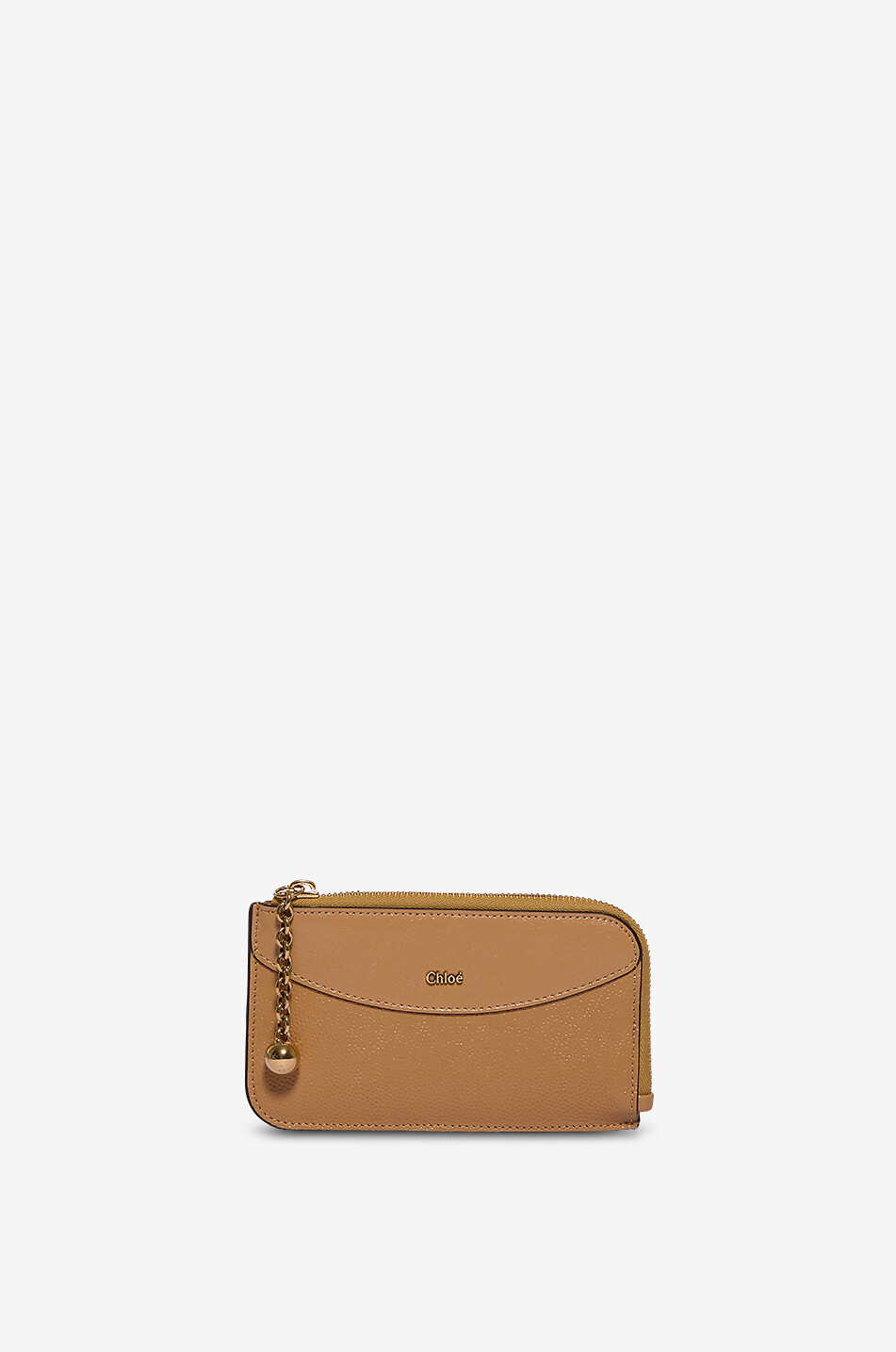 CHLOE Porte-cartes zippé en cuir grainé et froissé Chloé Sphere Femme BEIGE 1