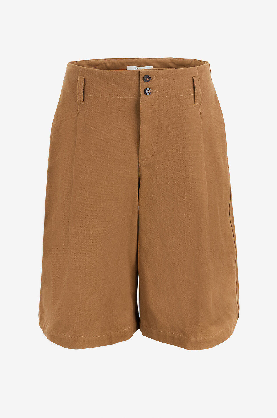 CHLOE High-rise pleated cotton canvas Bermuda shorts Women BROWN 1
