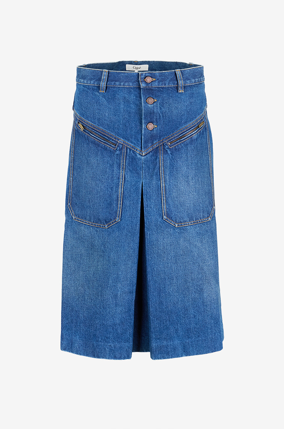 Hazy Blue A-line denim skirt with box pleat