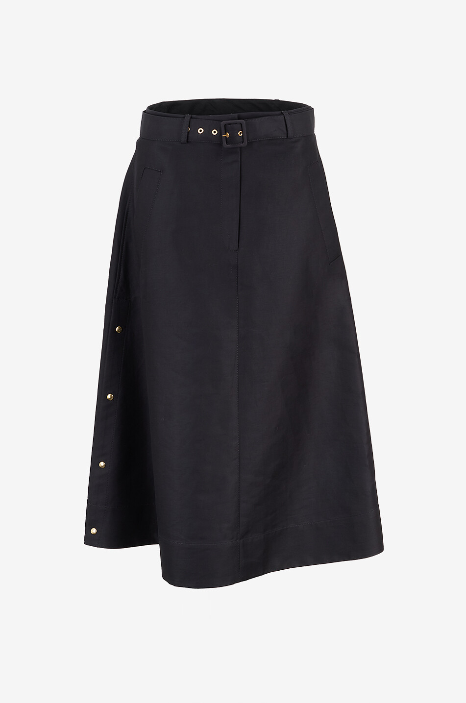 Flared cotton midi skirt with side snaps
