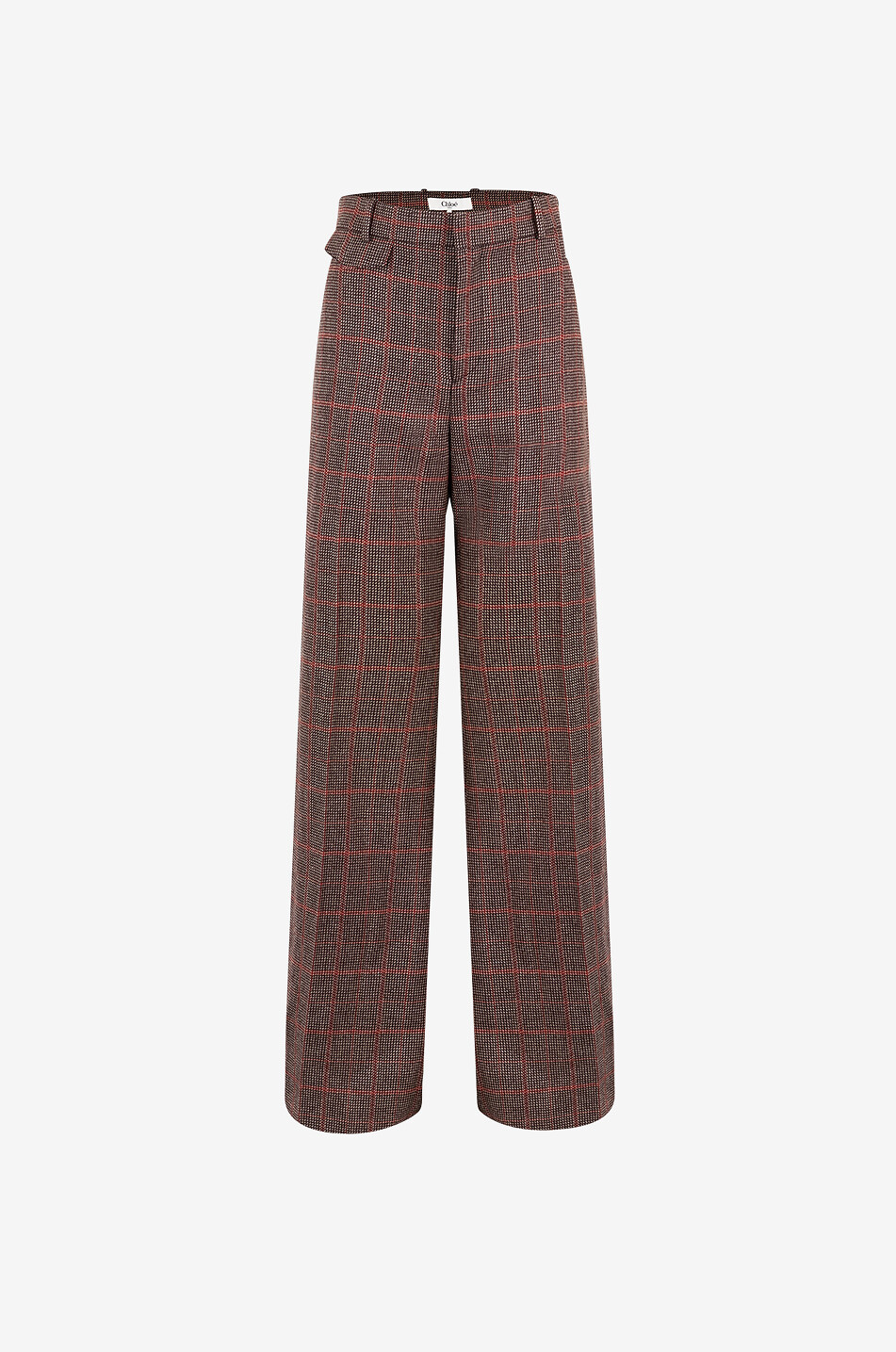 Pantalon évasé taille haute en laine à carreaux