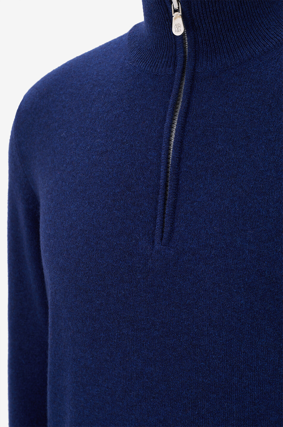 BRUNELLO CUCINELLI Cashmere jumper with half-zip stand-up collar Men MEDIUM BLUE 3