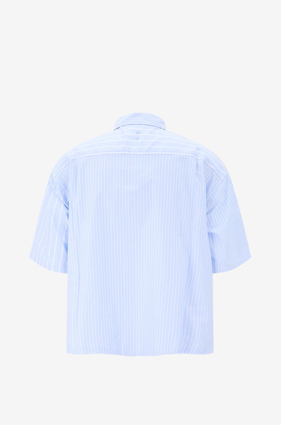 ABOUT:BLANK Gestreiftes Oxford-Kurzarm-Hemd Patchwork Script Herren BLAU 2