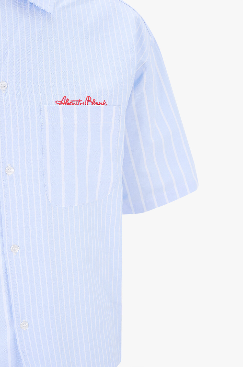 ABOUT:BLANK Gestreiftes Oxford-Kurzarm-Hemd Patchwork Script Herren BLAU 3