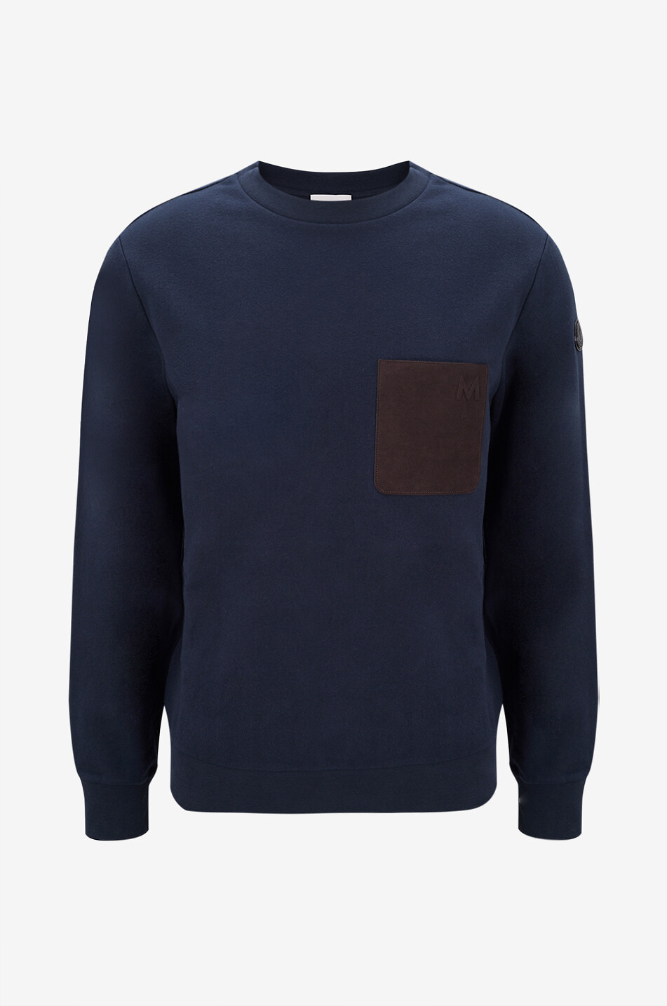 MONCLER Sweat-shirt à col rond et poche plaquée en cuir M Homme BLEU FONCE 1