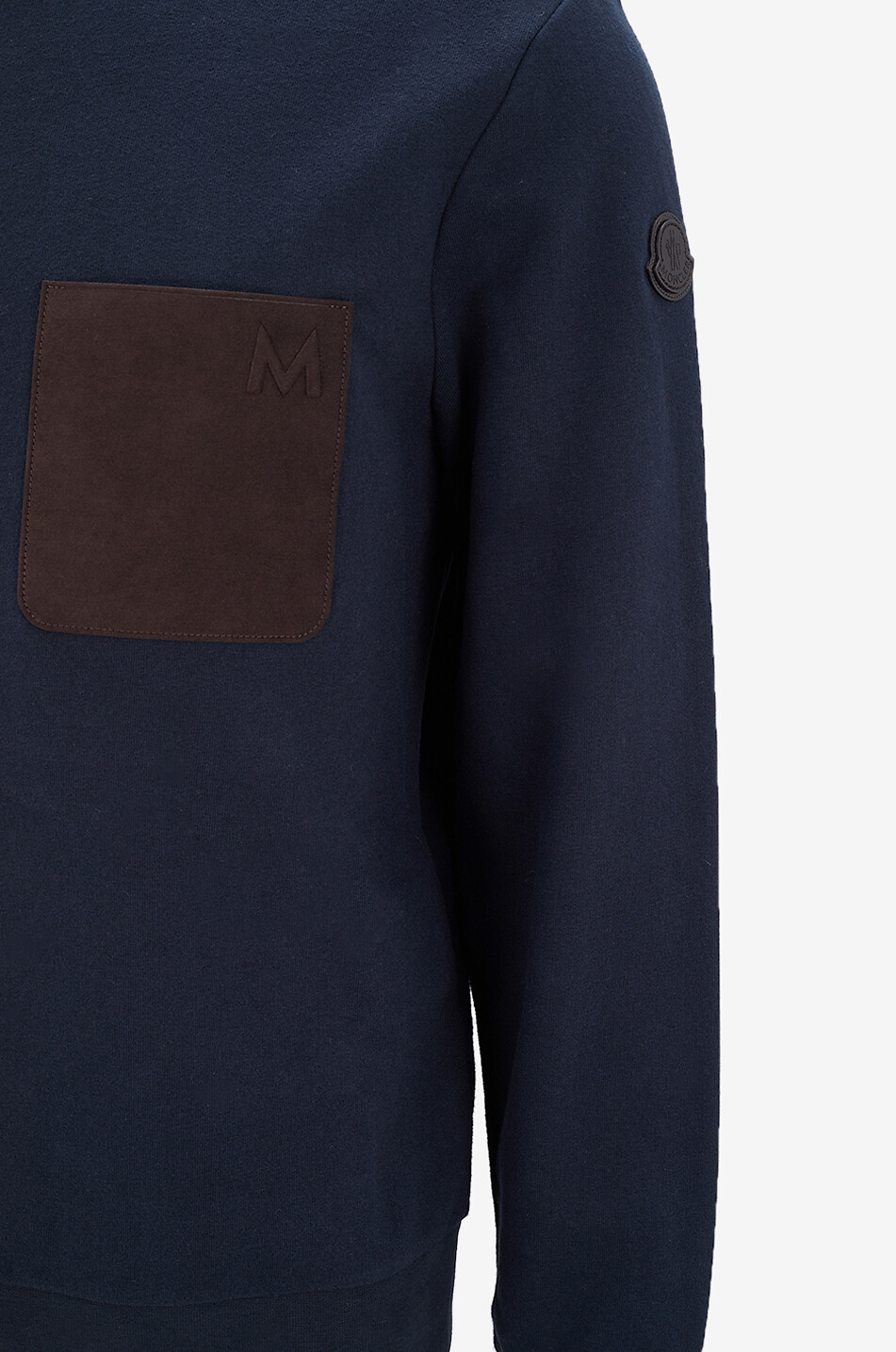 MONCLER Sweat-shirt à col rond et poche plaquée en cuir M Homme BLEU FONCE 3
