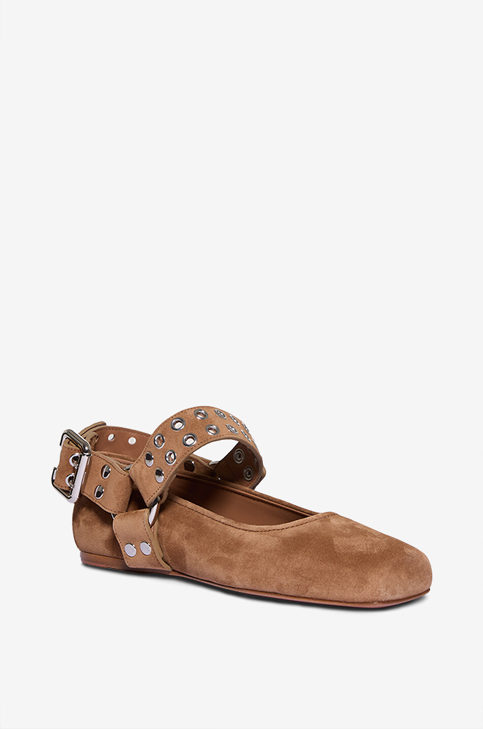 ALAÏA Ballerines en daim à bride et oeillets Biker Femme MARRON 1
