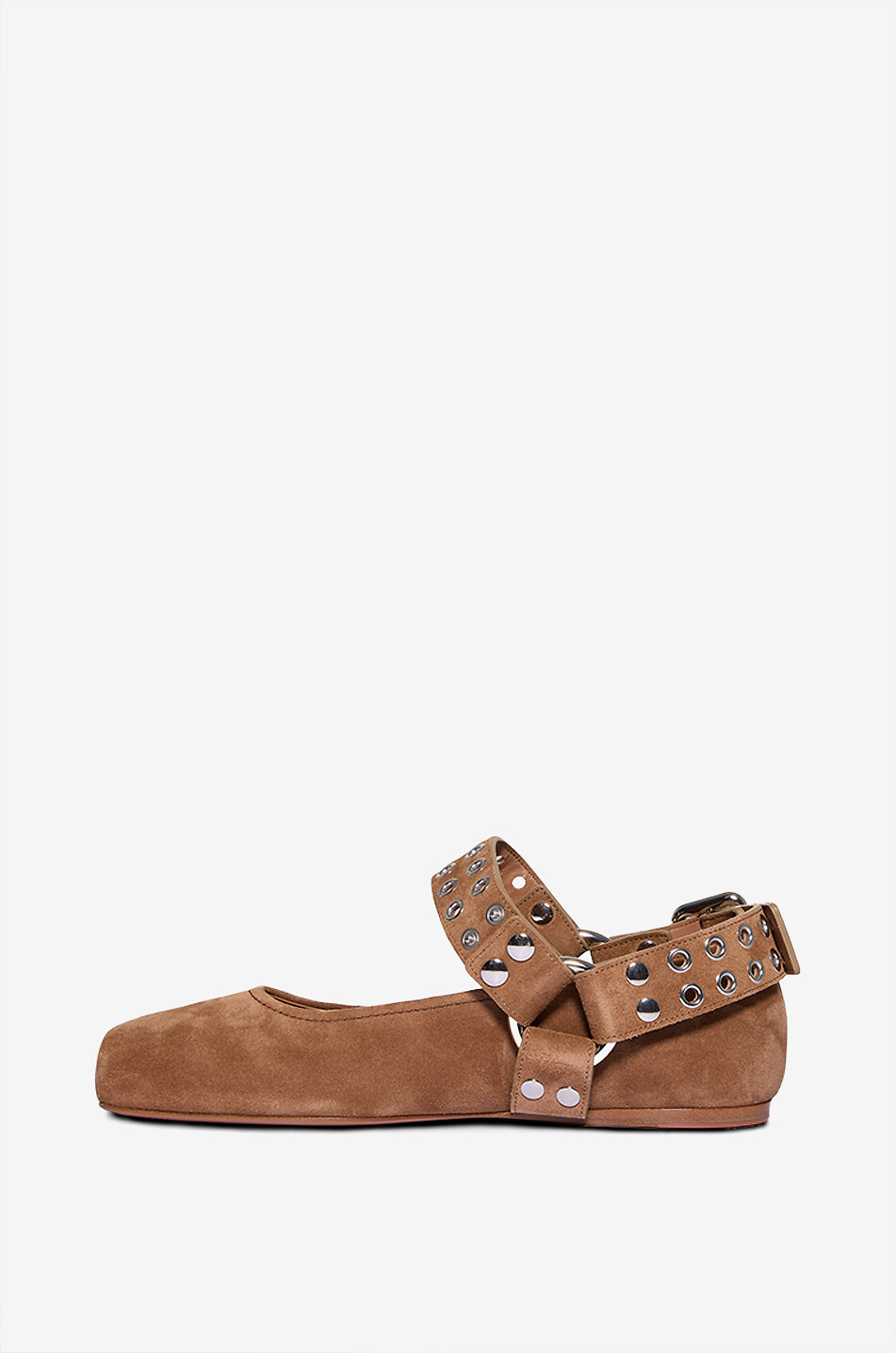 ALAÏA Ballerines en daim à bride et oeillets Biker Femme MARRON 3