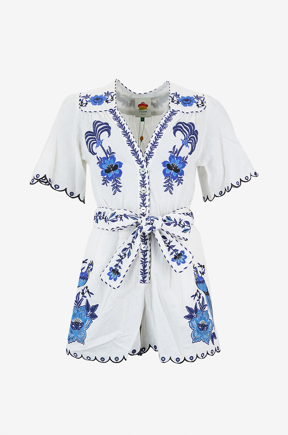 Bestickter Leinenmix-Kurzoverall Delicate Forest