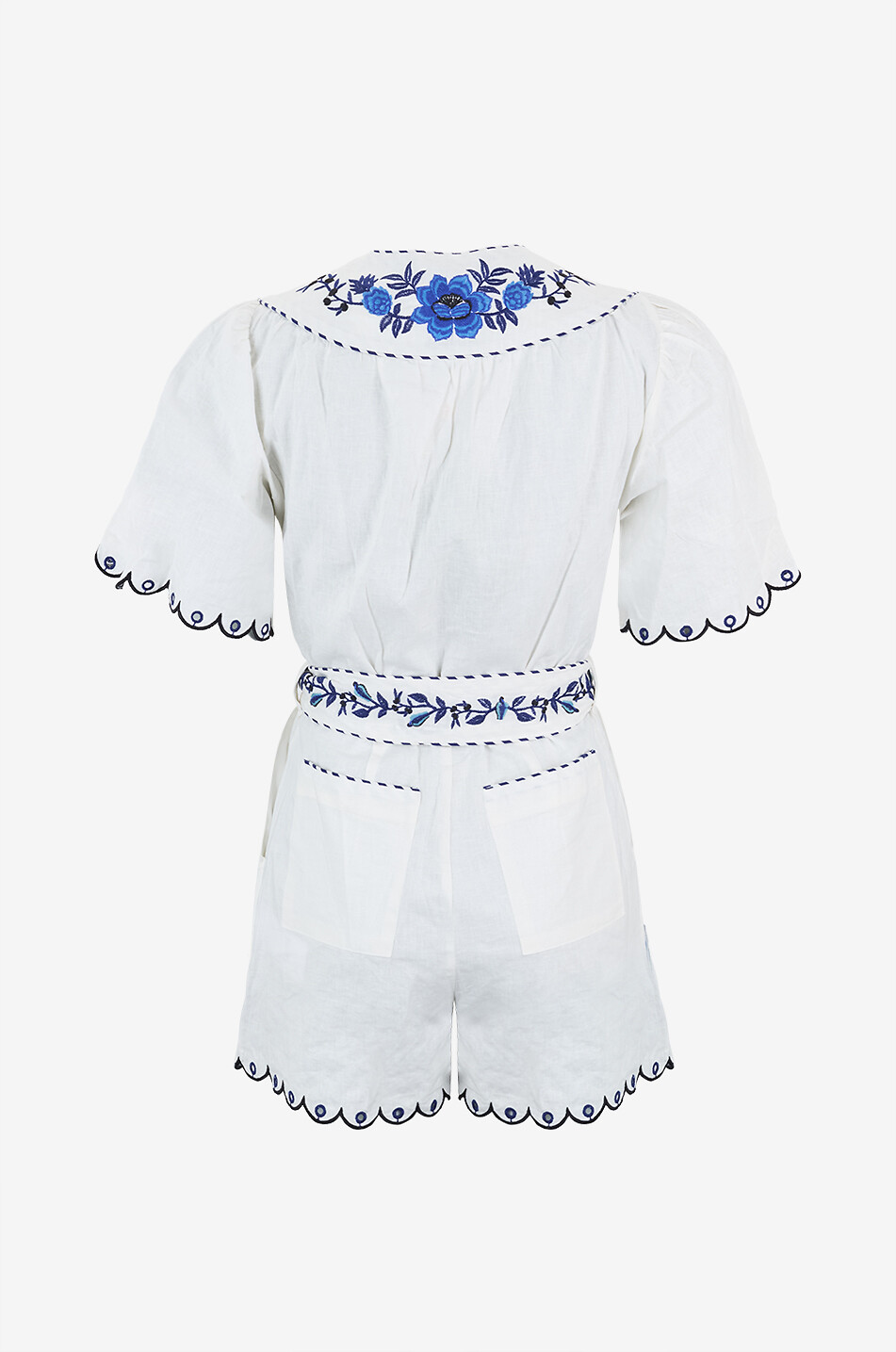 FARM RIO Bestickter Leinenmix-Kurzoverall Delicate Forest Damen WEISS 2