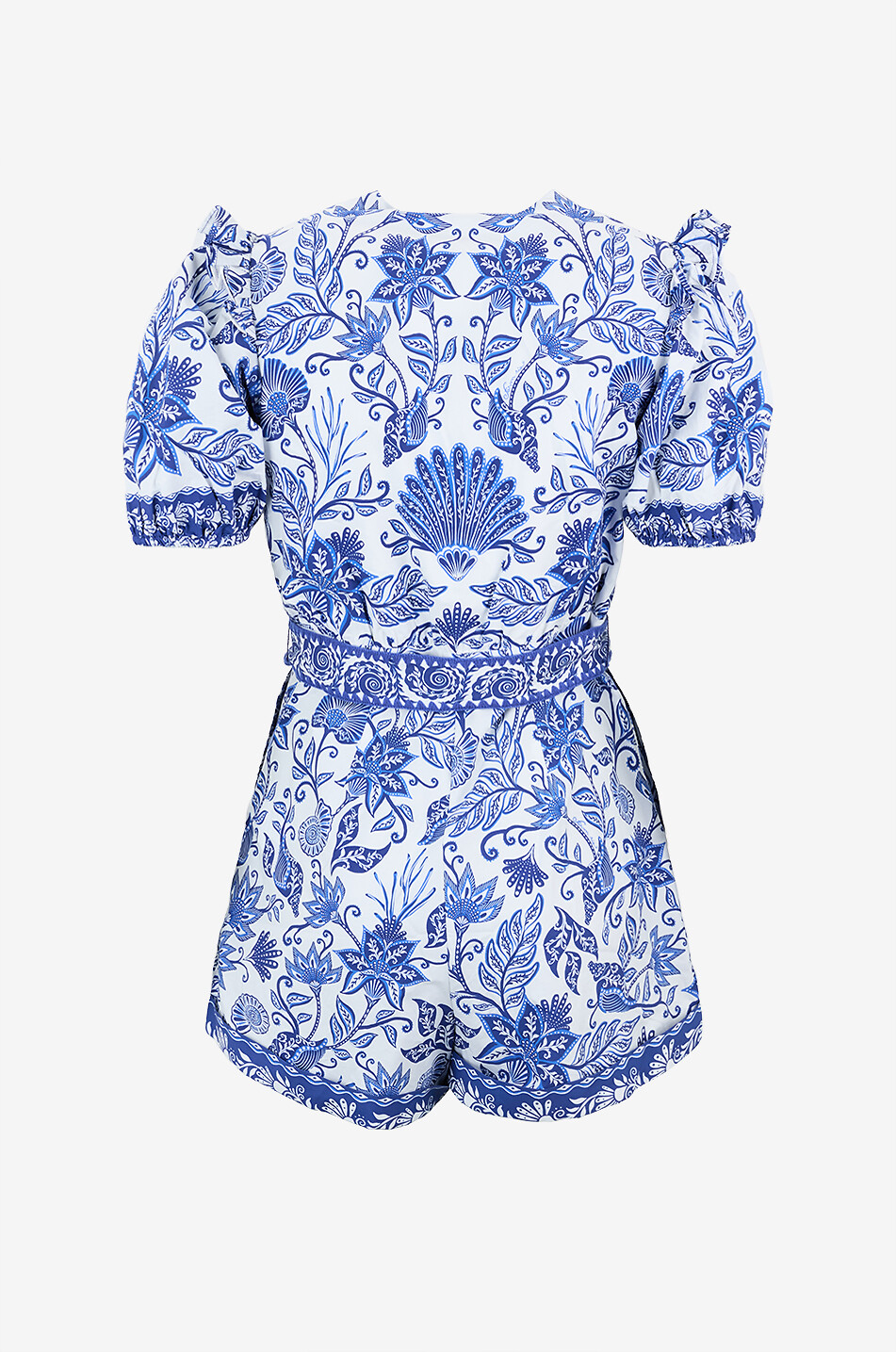 FARM RIO Shell Garden printed poplin playsuit Women BLUE 2