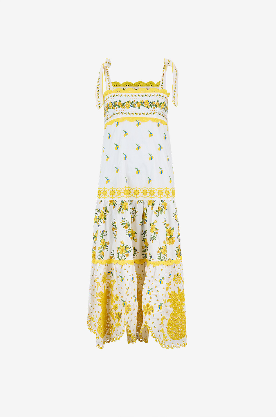FARM RIO Sicily midi strappy dress in poplin and lace Women YELLOW 1