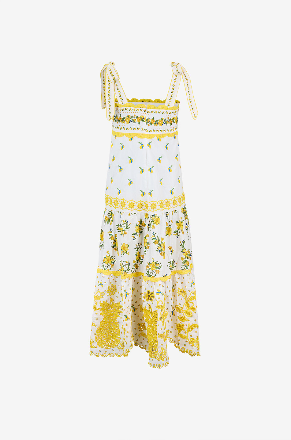 FARM RIO Sicily midi strappy dress in poplin and lace Women YELLOW 2