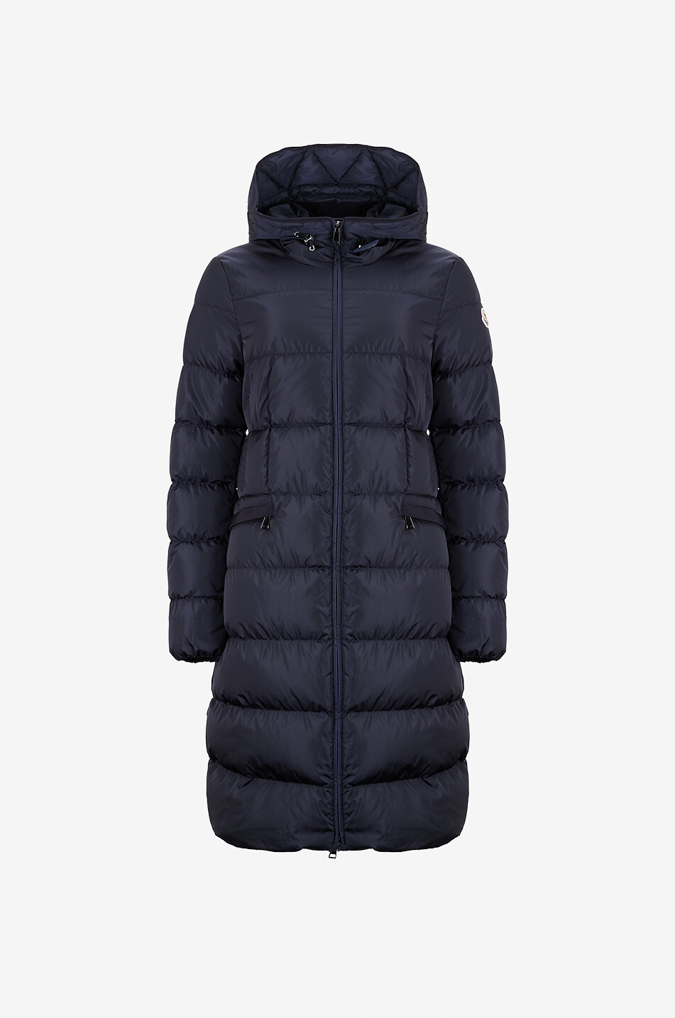 Avocette long cinched hooded down jacket