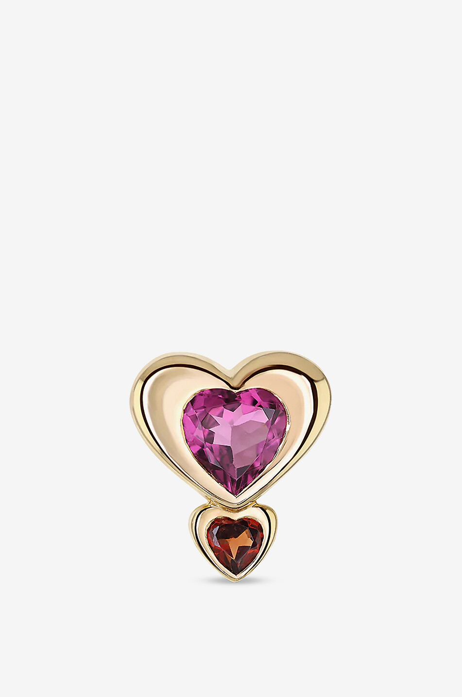ROXANNE FIRST Double Heart tourmaline and garnet single yellow gold ear stud Women GOLDEN 1