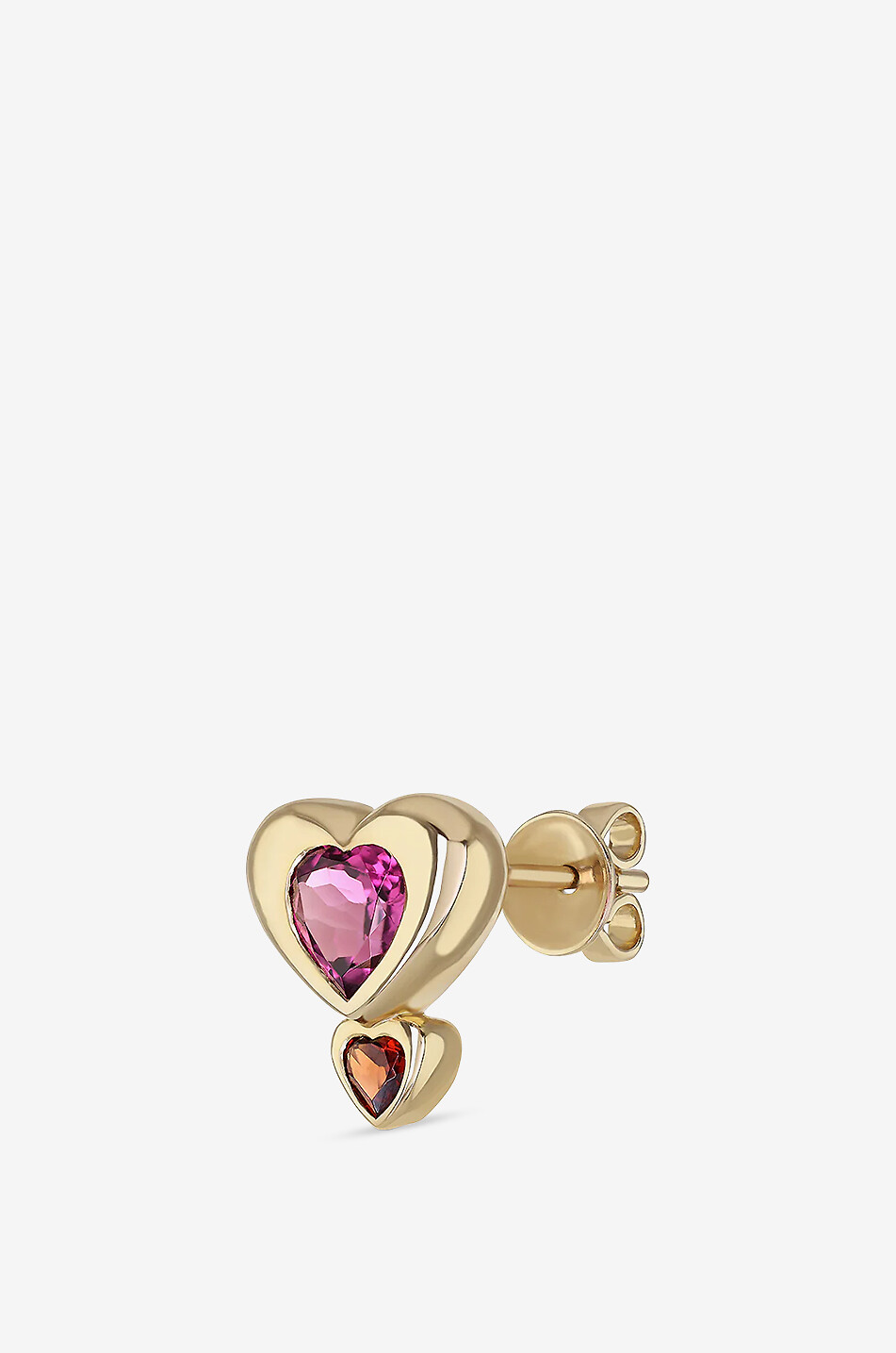 ROXANNE FIRST Double Heart tourmaline and garnet single yellow gold ear stud Women GOLDEN 2