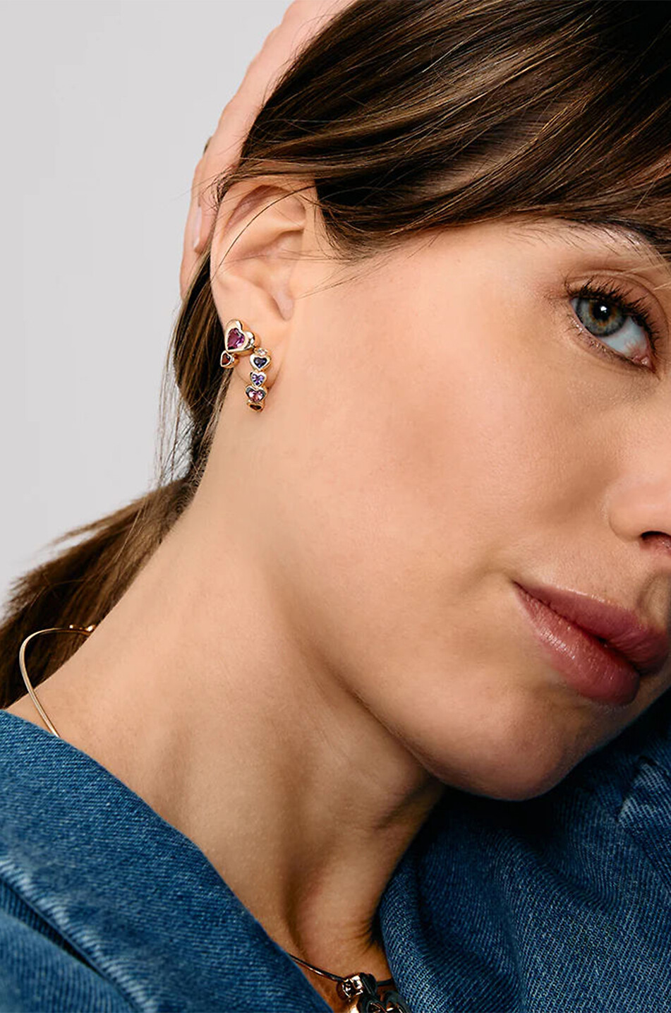 ROXANNE FIRST Double Heart tourmaline and garnet single yellow gold ear stud Women GOLDEN 3