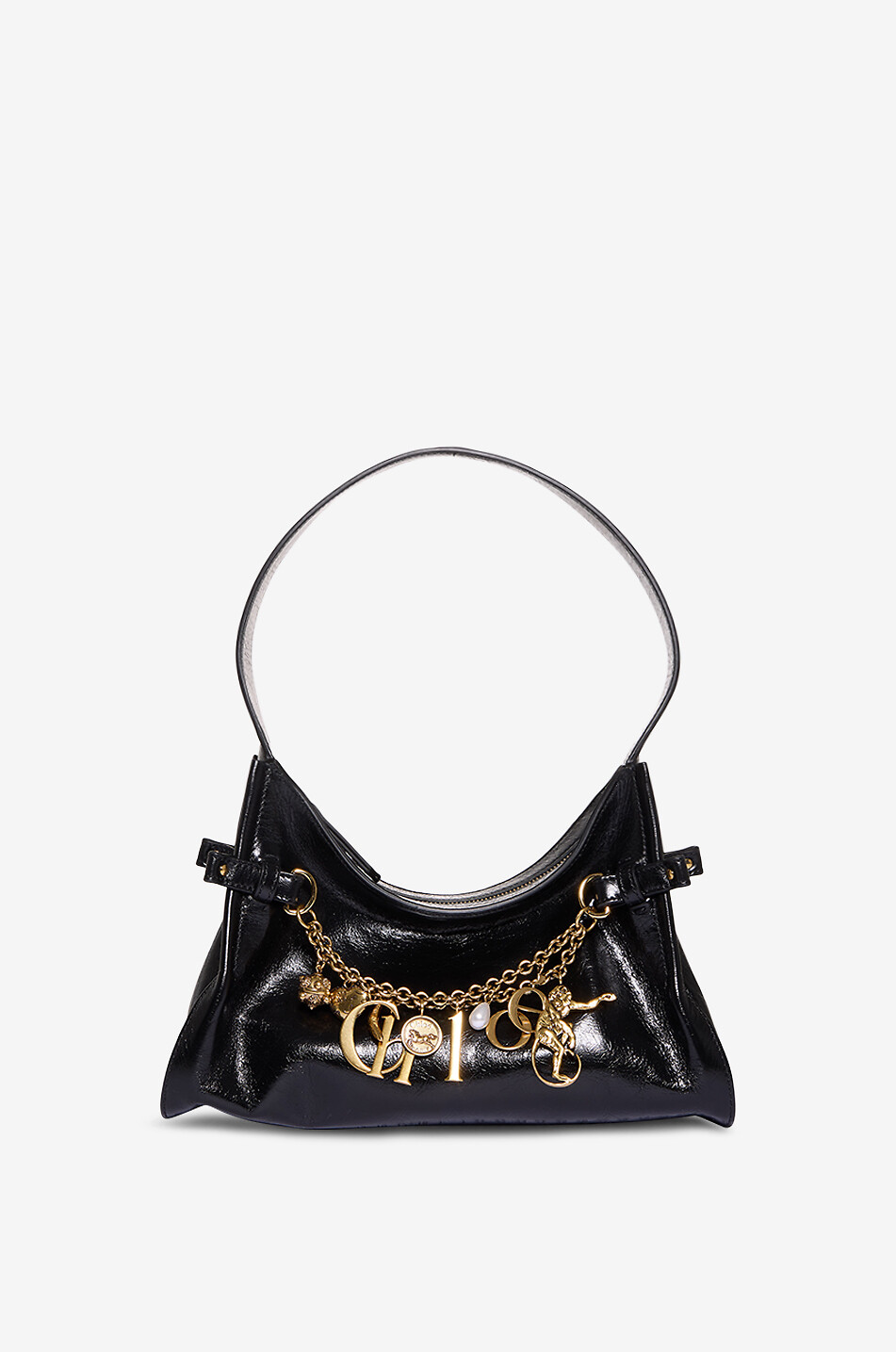 CHLOE Chloé Charms crinkle-effect shiny calfskin hobo bag Women BLACK 1