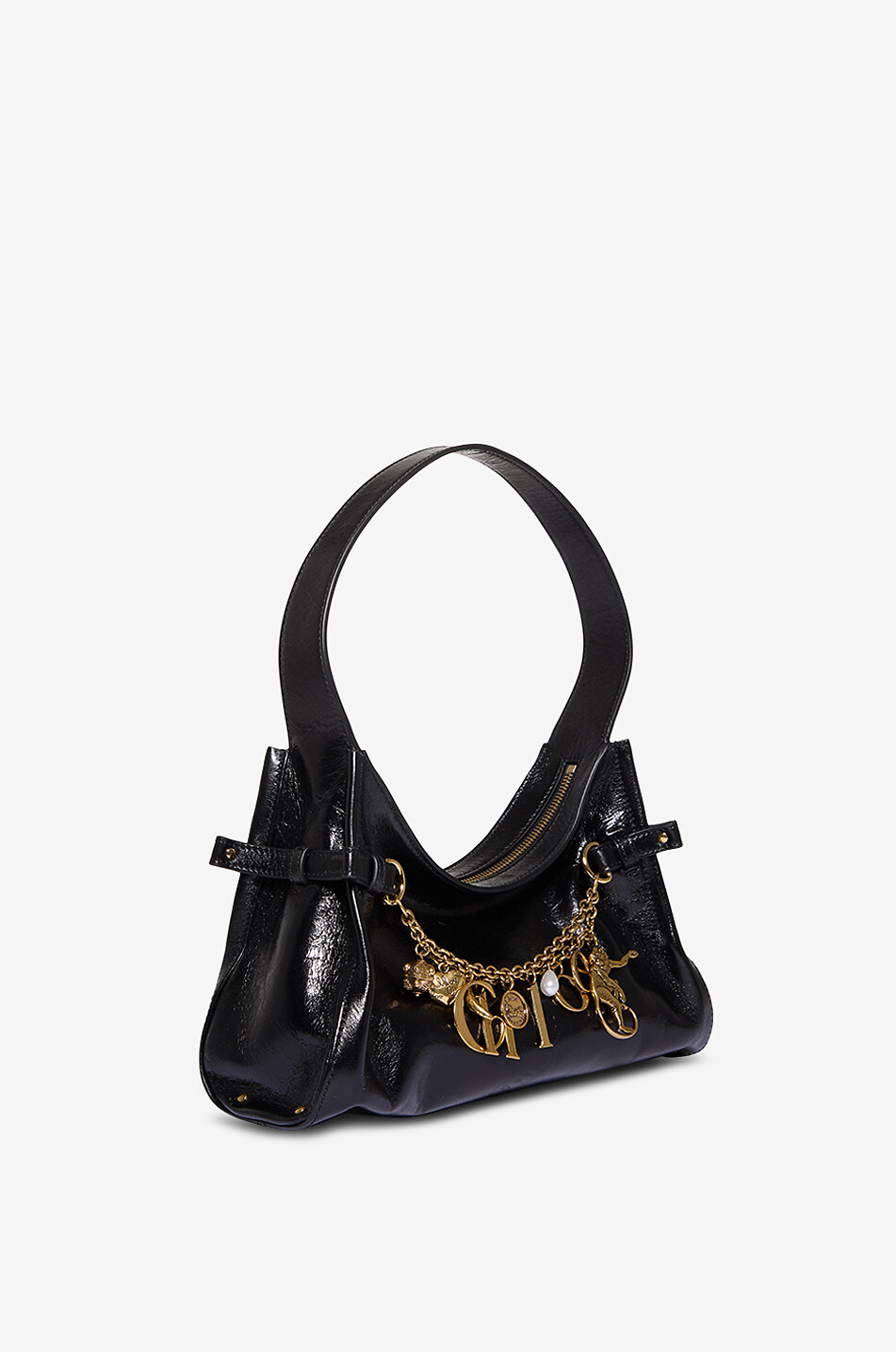 CHLOE Chloé Charms crinkle-effect shiny calfskin hobo bag Women BLACK 2