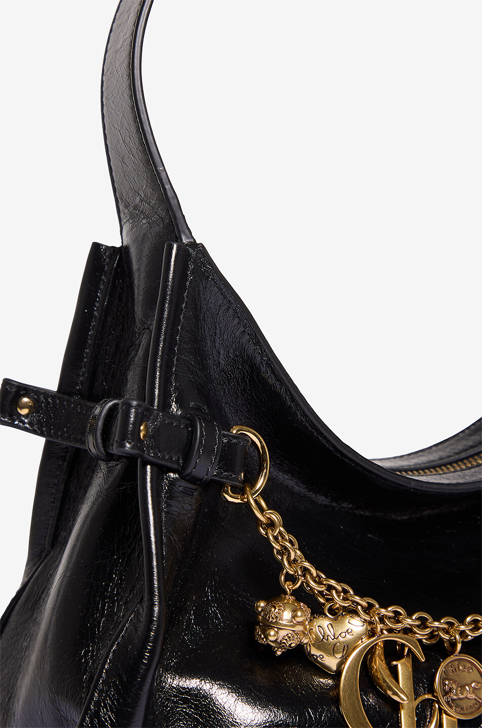 CHLOE Chloé Charms crinkle-effect shiny calfskin hobo bag Women BLACK 5