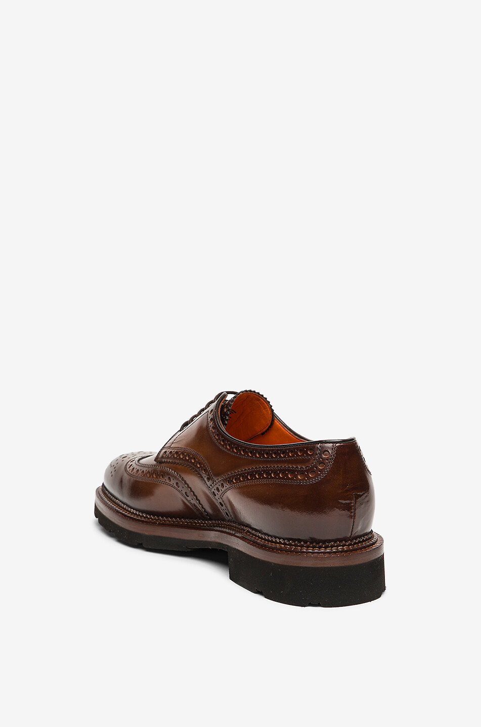 SANTONI Chaussures à lacets en cuir brillant à perforation Homme MARRON MOYEN 4