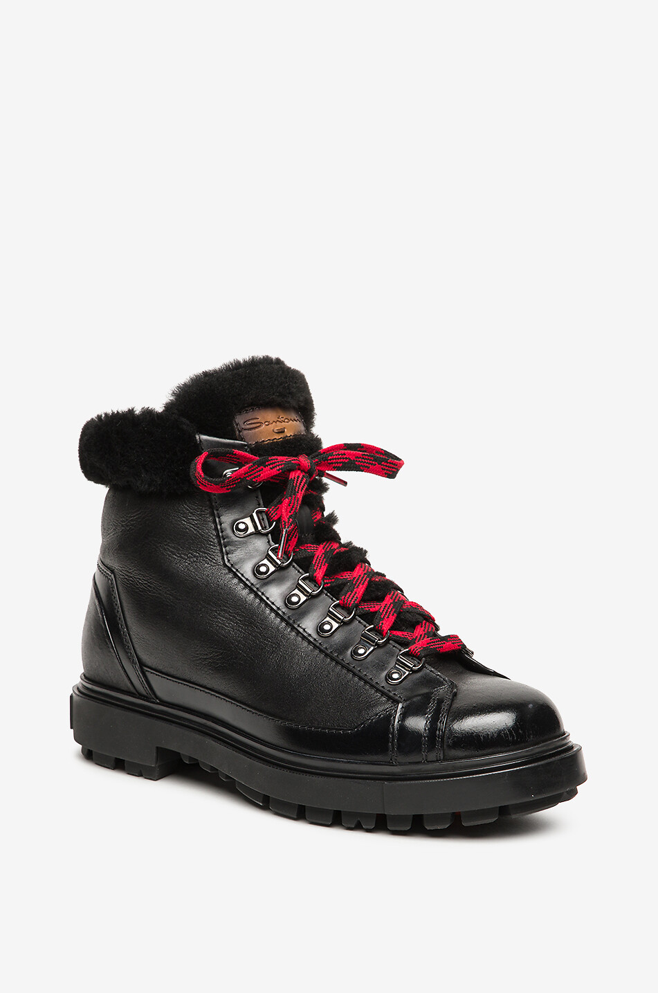 SANTONI Leather lace-up ankle boots with shearling lining Men BLACK 1