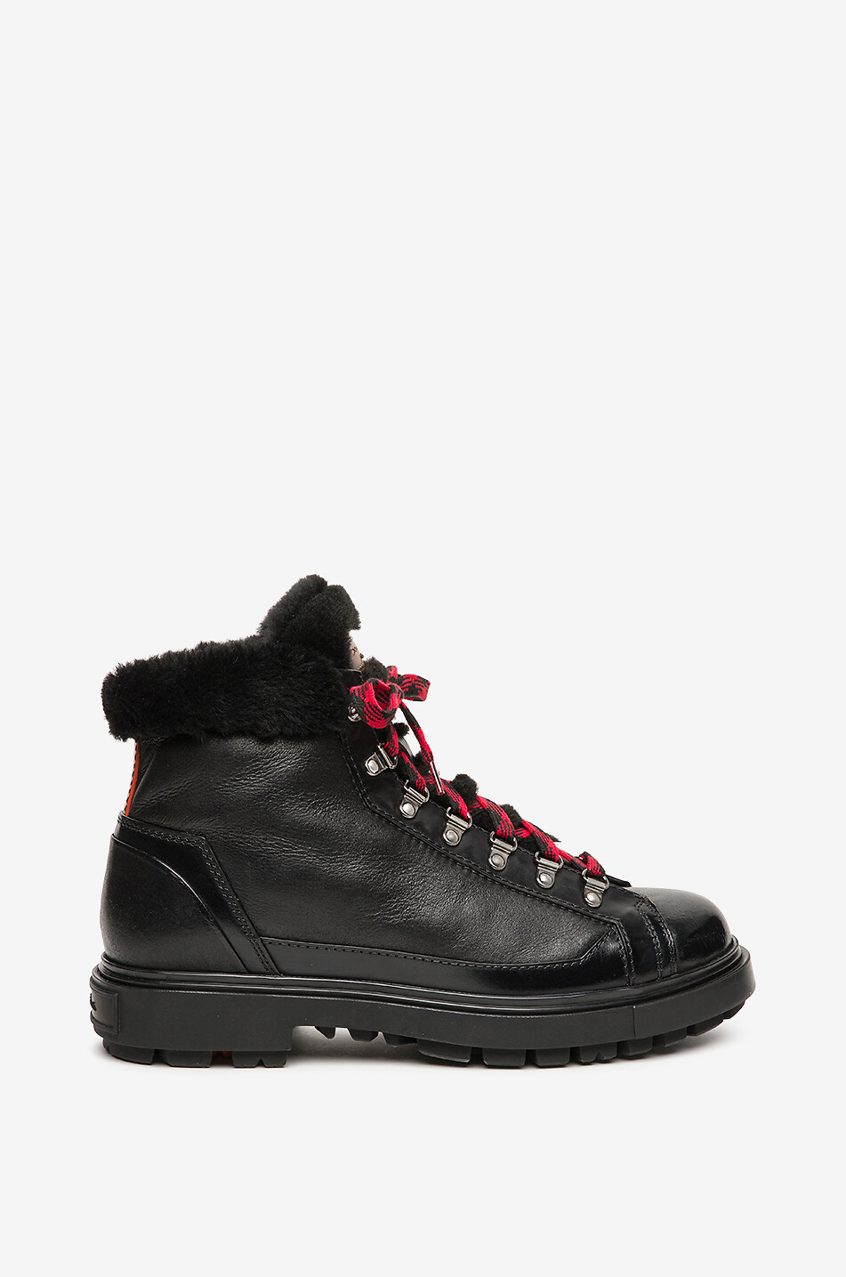 SANTONI Leather lace-up ankle boots with shearling lining Men BLACK 2