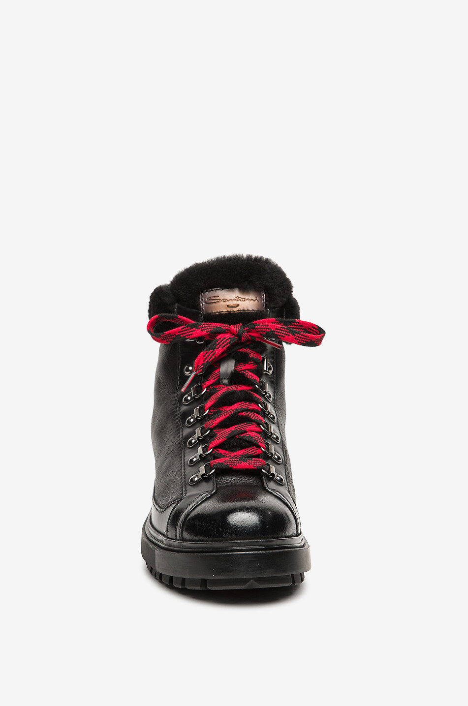 SANTONI Leather lace-up ankle boots with shearling lining Men BLACK 4