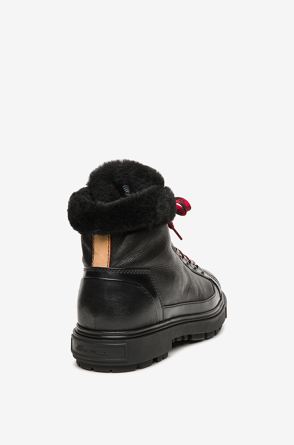 SANTONI Leather lace-up ankle boots with shearling lining Men BLACK 5