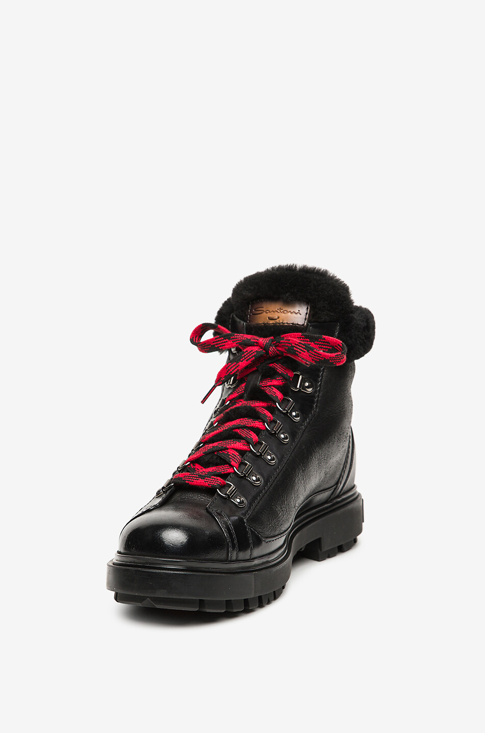 SANTONI Leather lace-up ankle boots with shearling lining Men BLACK 6