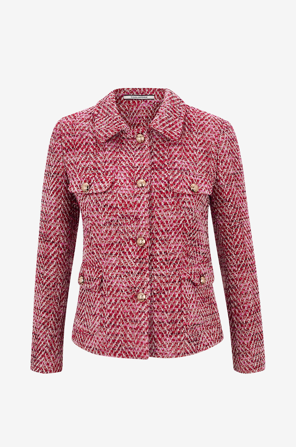Chanel Pink Herringbone Blazer Chanel CHANEL 38 05C Coco Mark