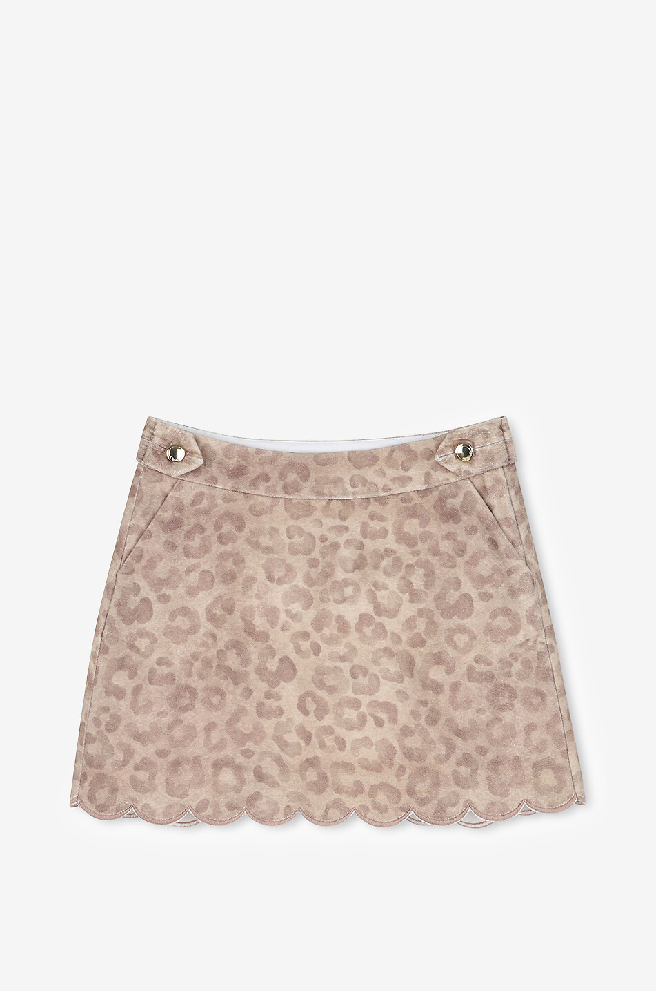 Leopard print velvet scalloped girls' mini skirt