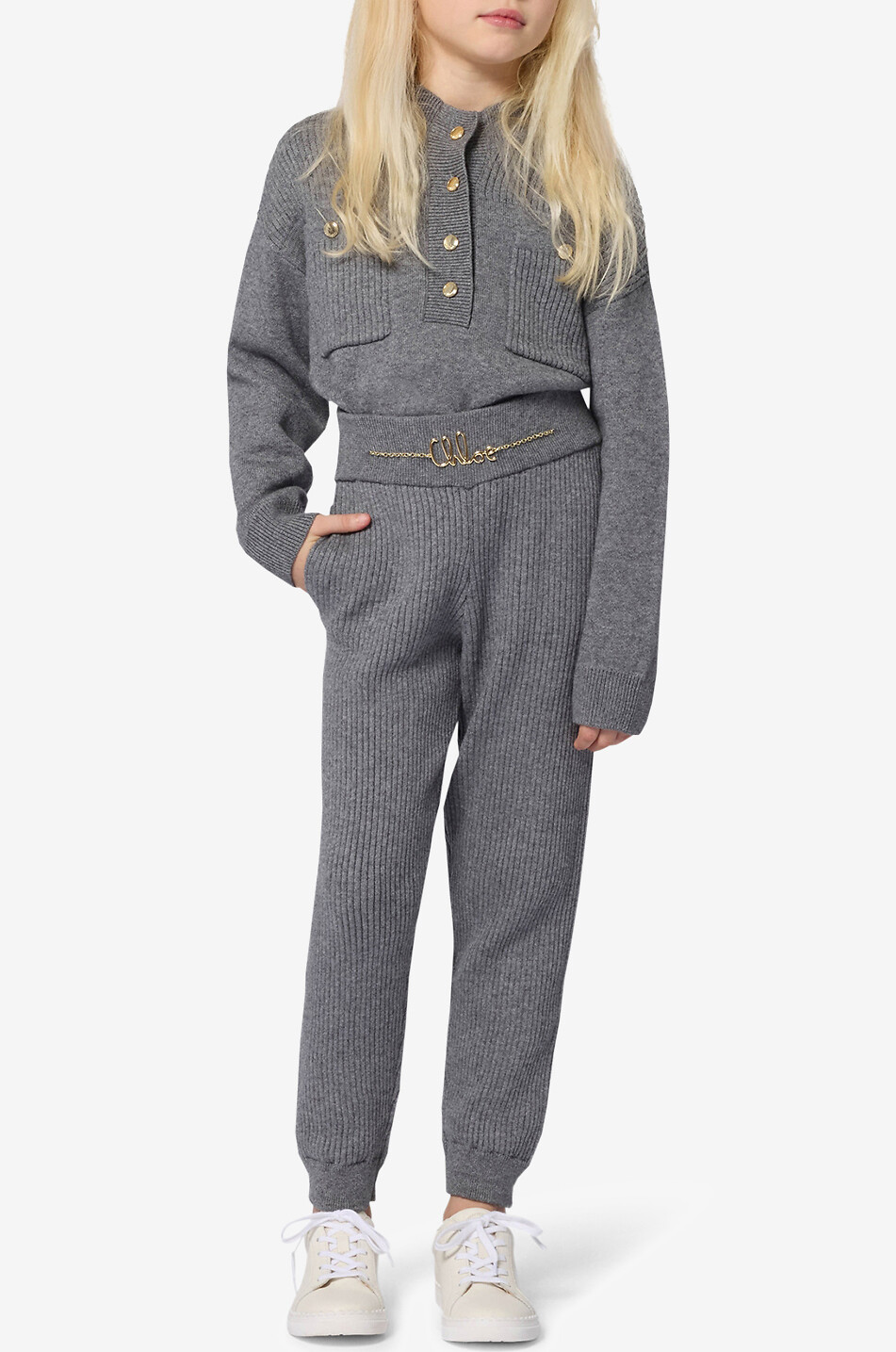 CHLOE Pantalon fuselé en maille côtelée fille Chloé Signature Fille GRIS 3
