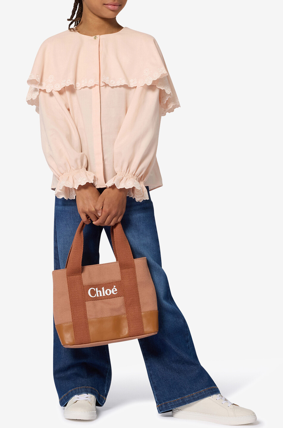 CHLOE Faded flared high-rise girls' jeans Girl DARK BLUE 3