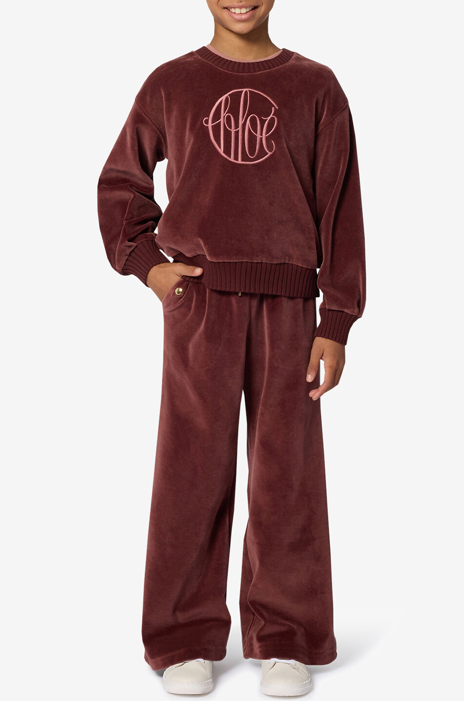 CHLOE Chloé girls' velvet crewneck sweatshirt Girl DARK RED 3