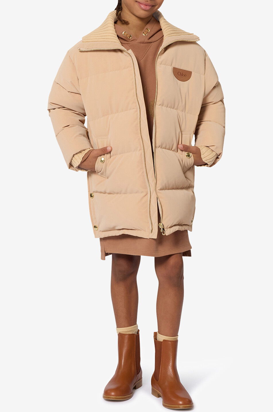 CHLOE Doudoune oversize à col en maille fille Fille BEIGE 3