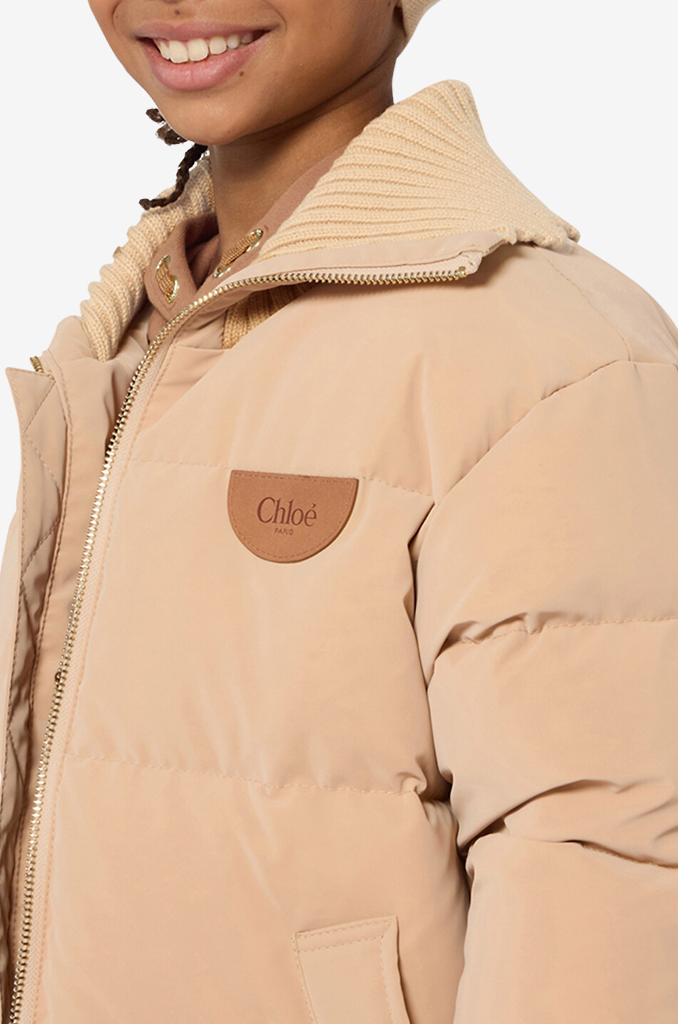 CHLOE Doudoune oversize à col en maille fille Fille BEIGE 5