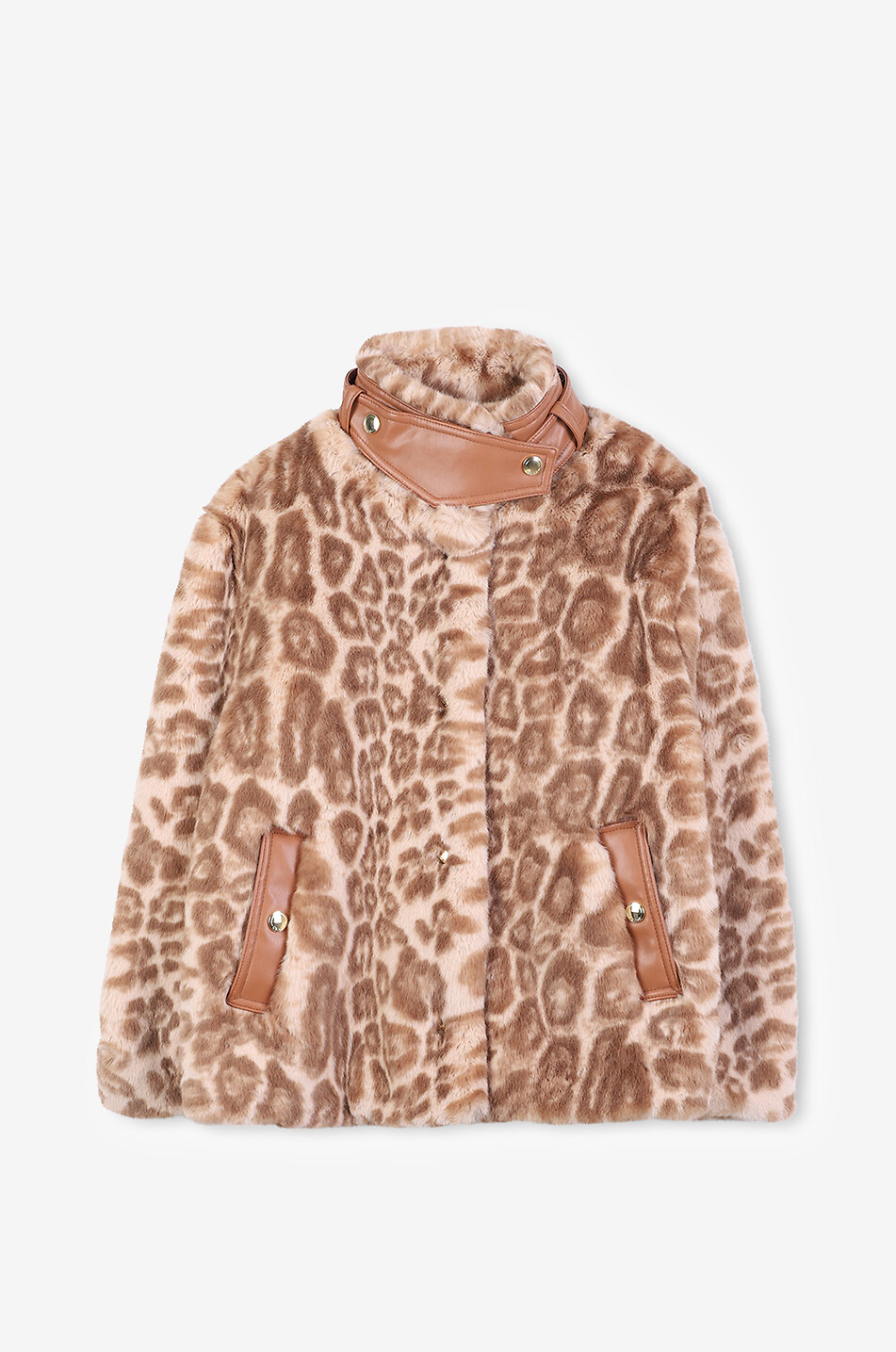Flauschige Mädchen-Oversize-Jacke mit Leopardenprint