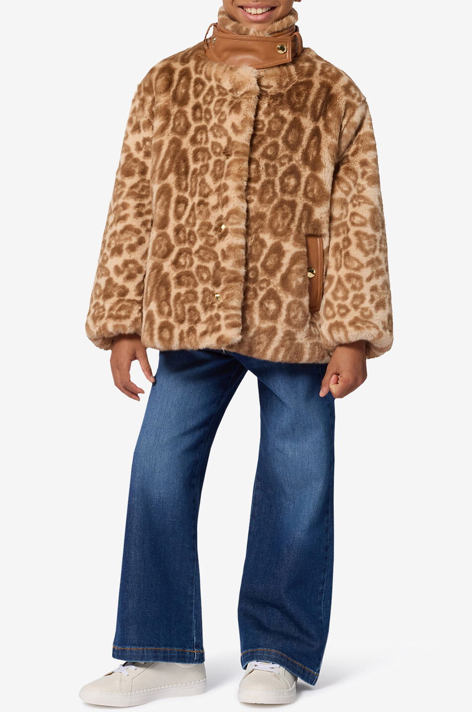 CHLOE Flauschige Mädchen-Oversize-Jacke mit Leopardenprint Mädchen Braun 3