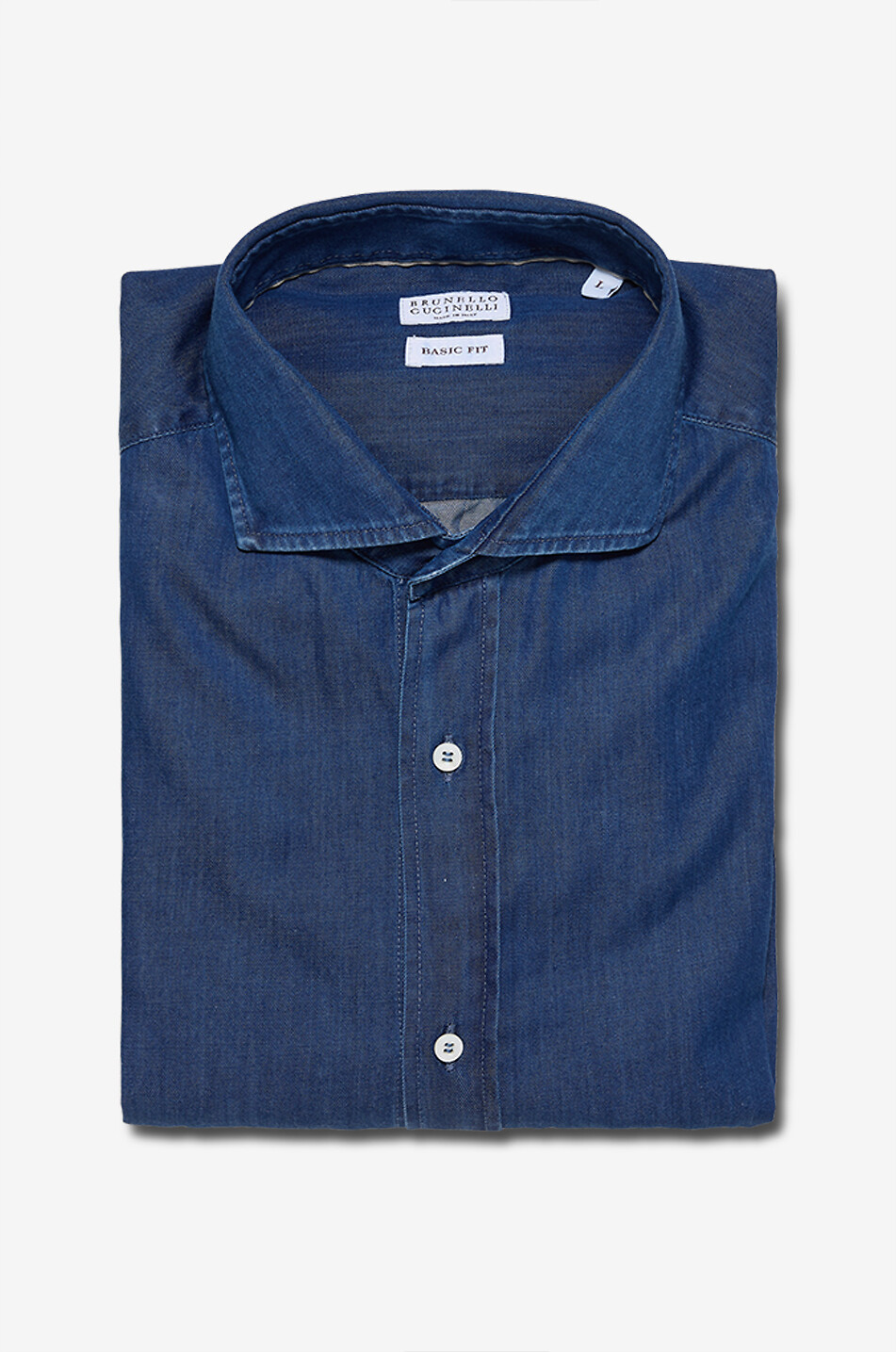 Chambray-Hemd mit italienischem Kragen Basic Fit