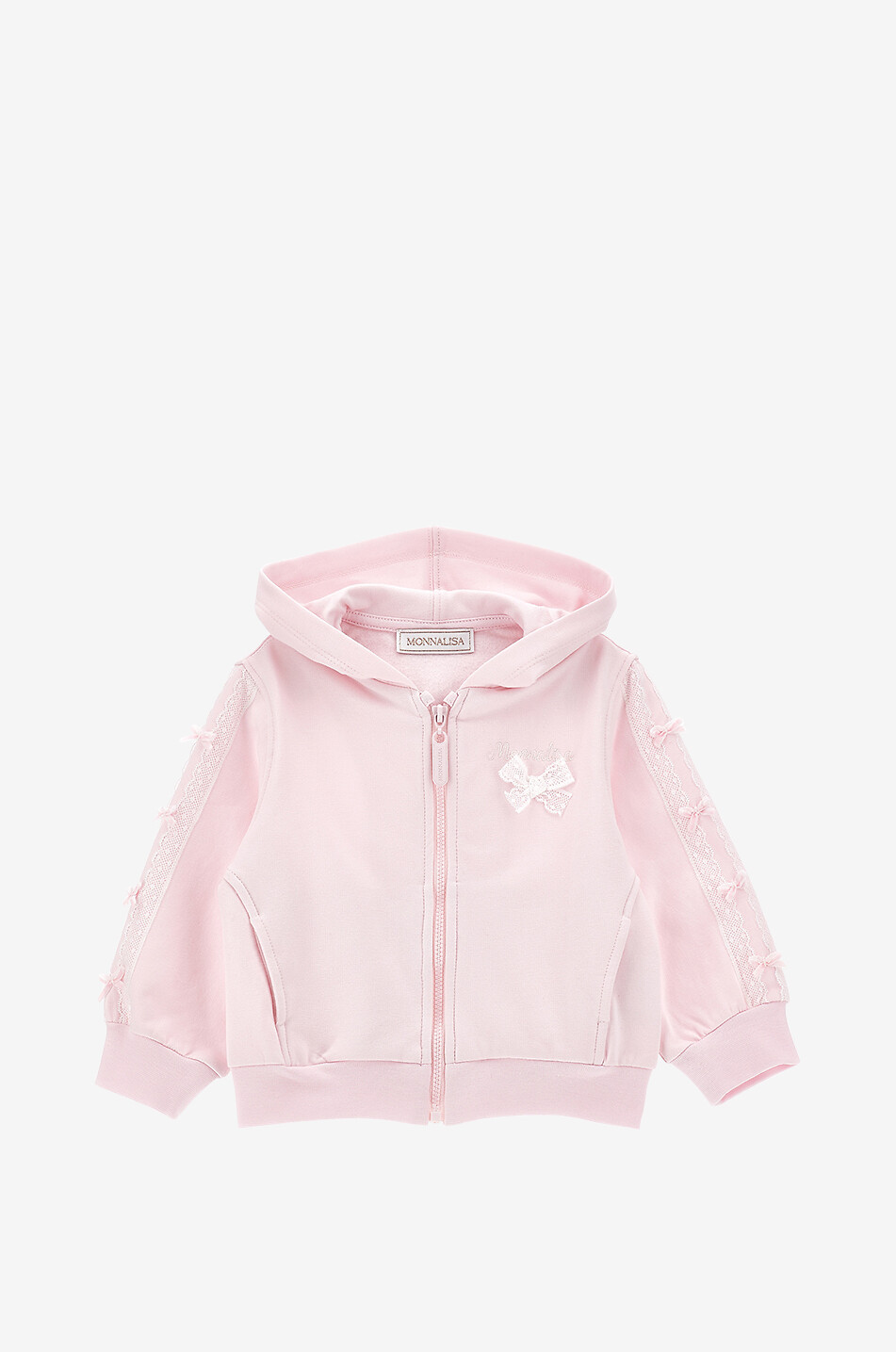 MONNALISA Sweat-shirt zippé à capuche orné de dentelle bébé Bébé ROSE CLAIR 1