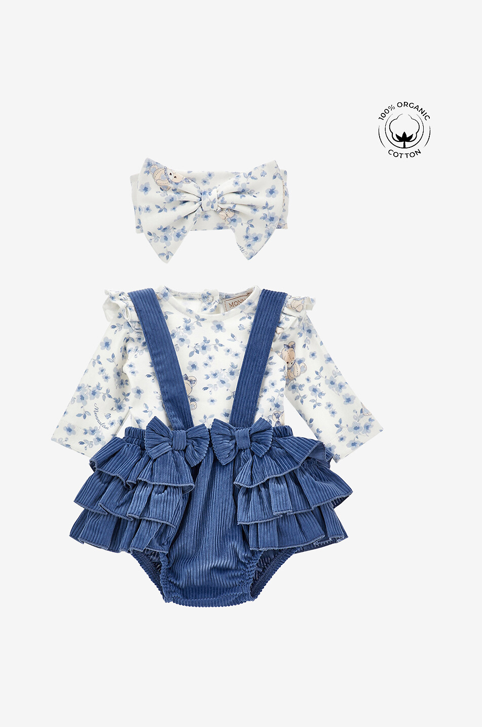 MONNALISA Ensemble salopette short velours côtelé et t-shirt bébé Bébé MULTICOLORE 1