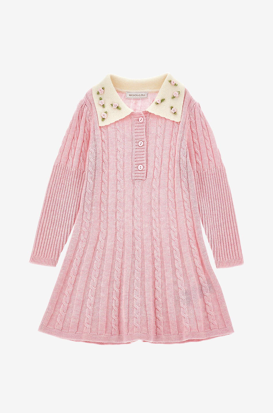 MONNALISA Cotton and wool cable-knit girls' dress Girl PINK 1