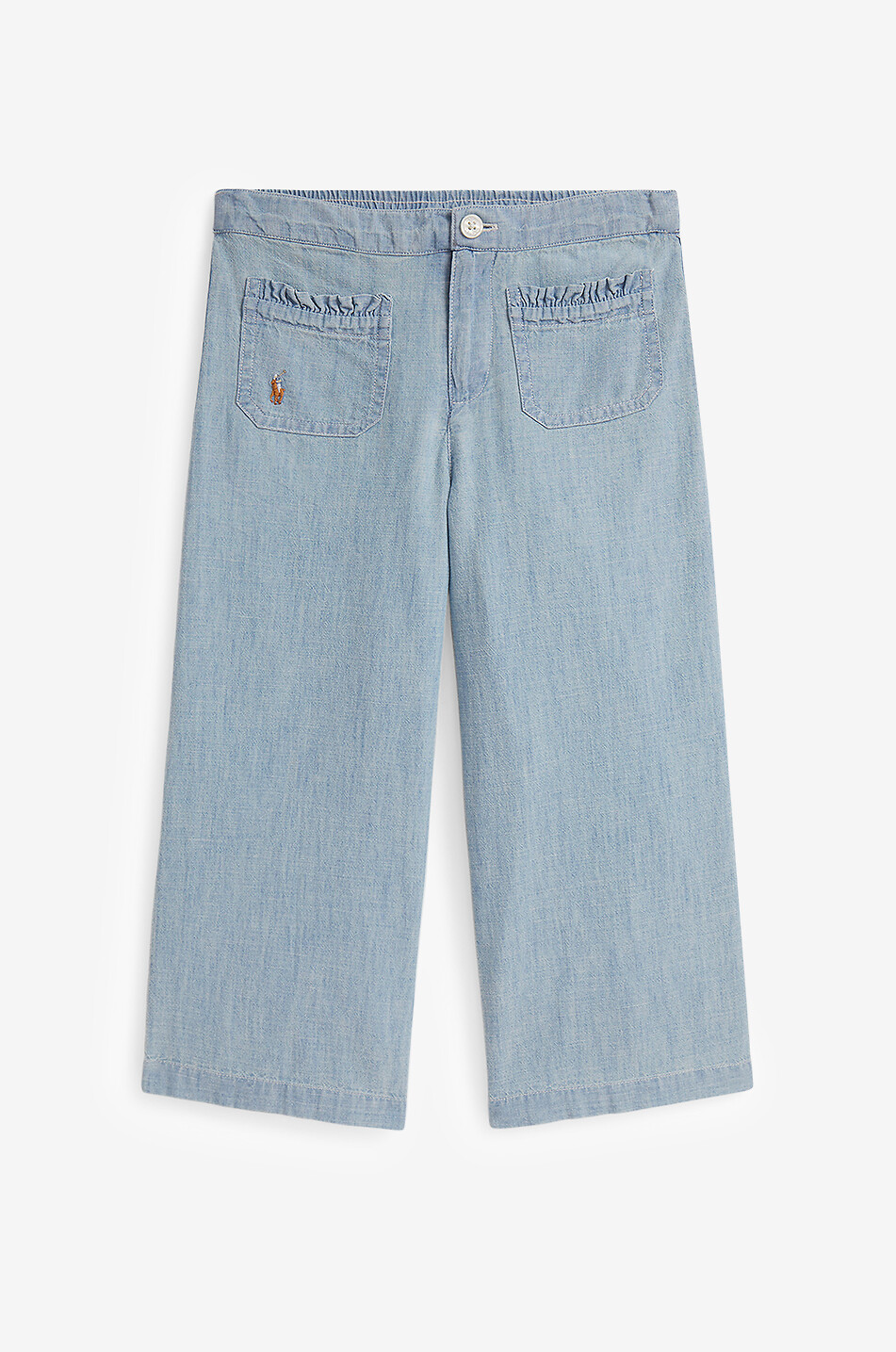 Patch pocket wide-leg girls' chambray trousers