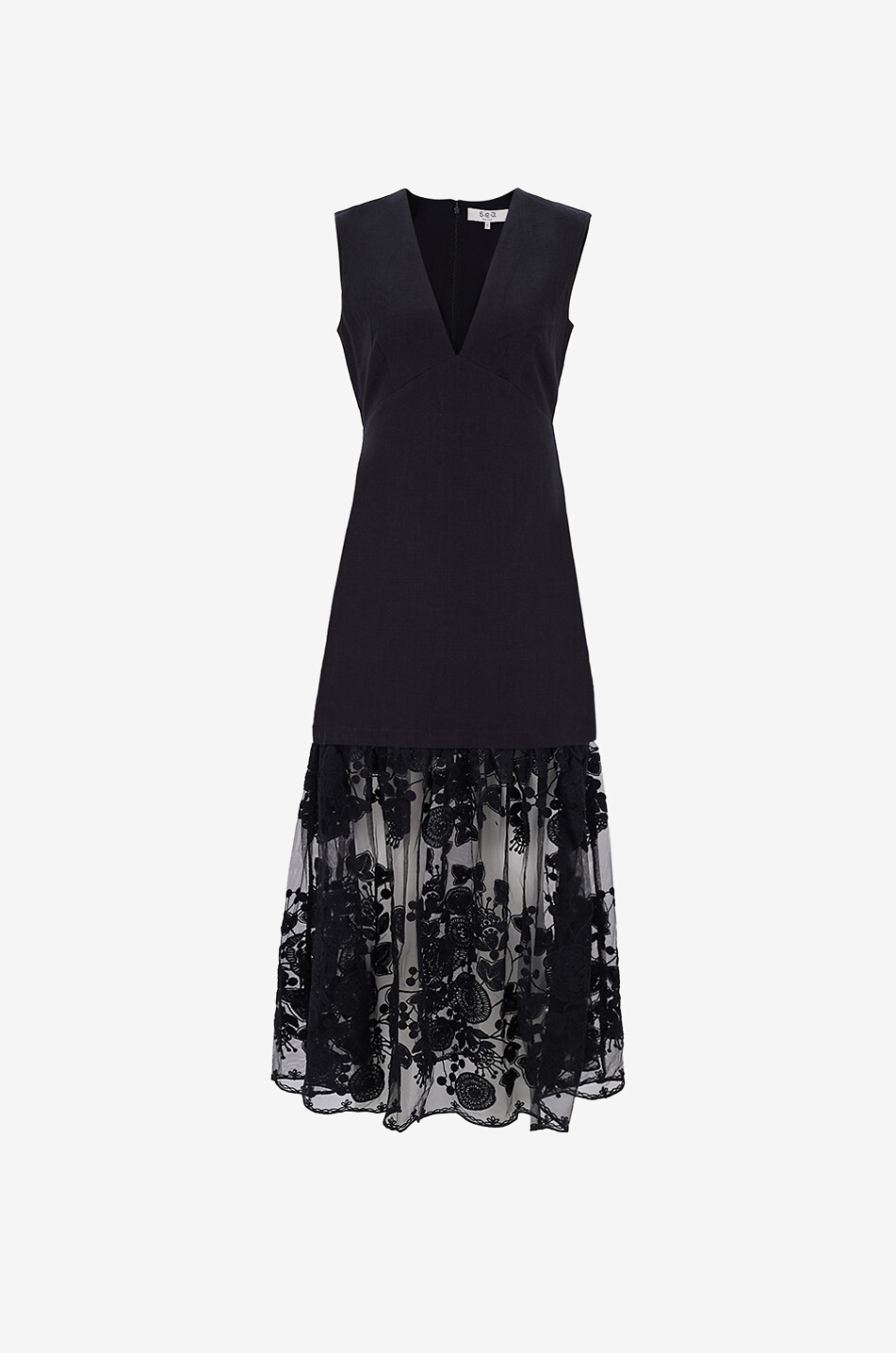 SEA Arielle linen and cotton long dress Women BLACK 1