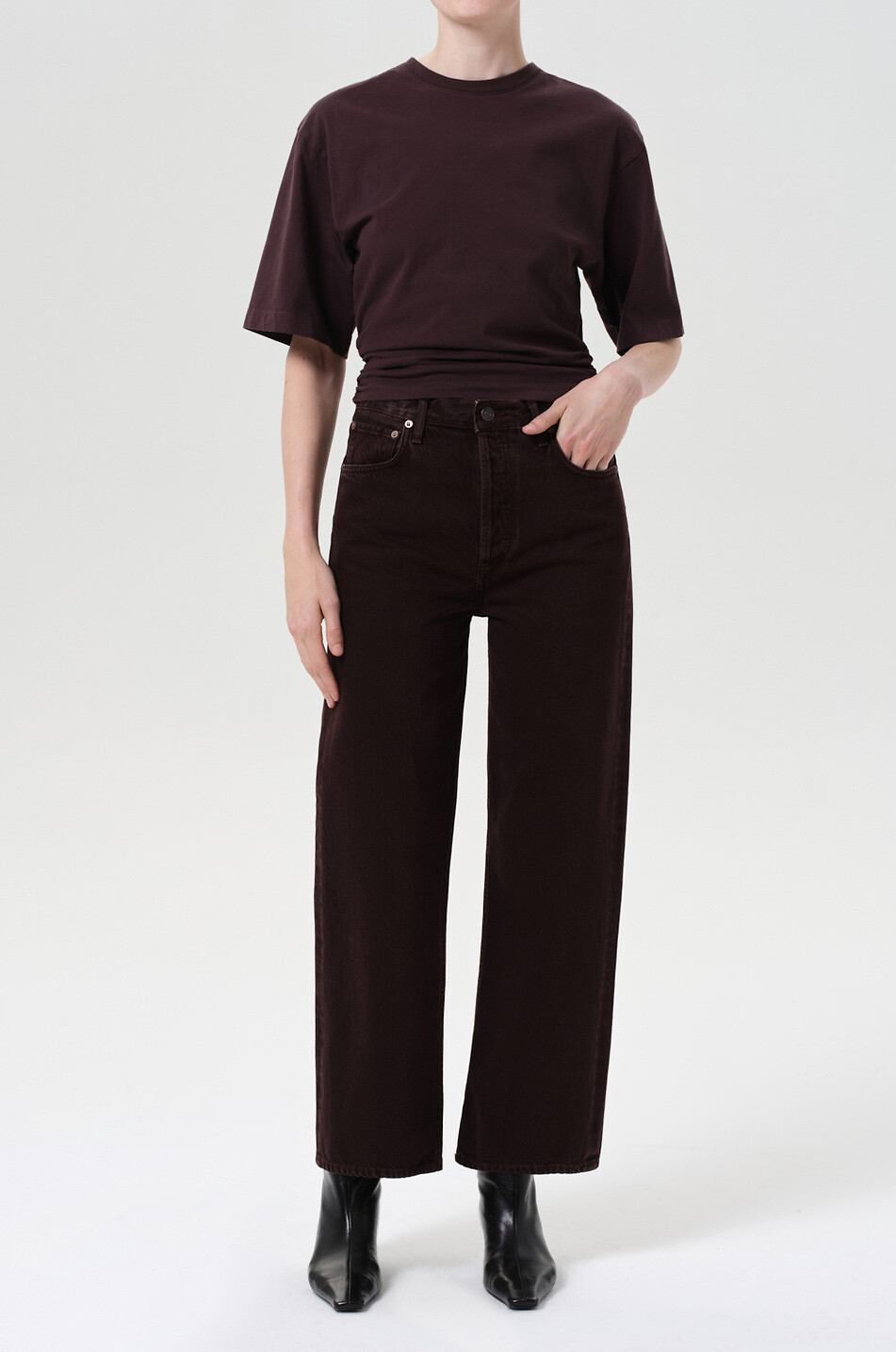 AGOLDE Ren Sloe Berry wide-leg denim jeans Women DARK BROWN 2