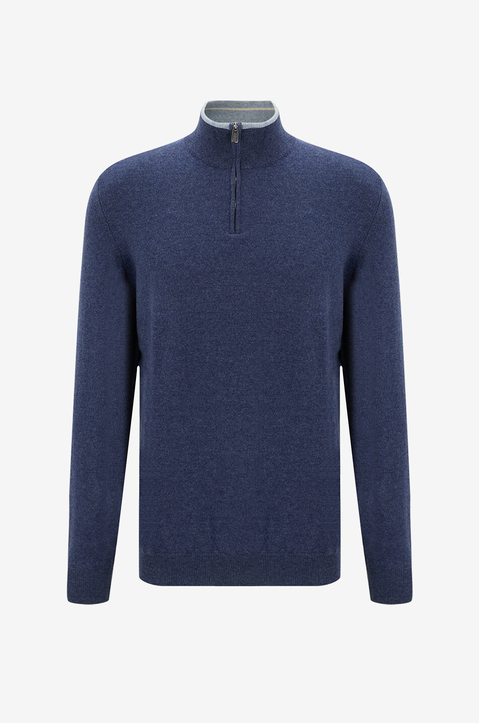 FEDELI Pull slim à col montant zippé en cachemire Favonio Homme BLEU MOYEN 1