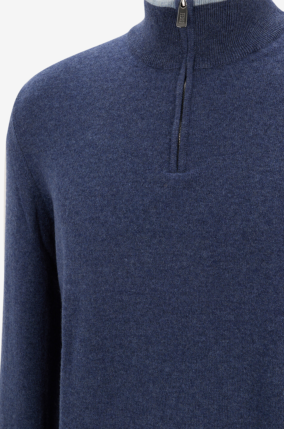 FEDELI Pull slim à col montant zippé en cachemire Favonio Homme BLEU MOYEN 3