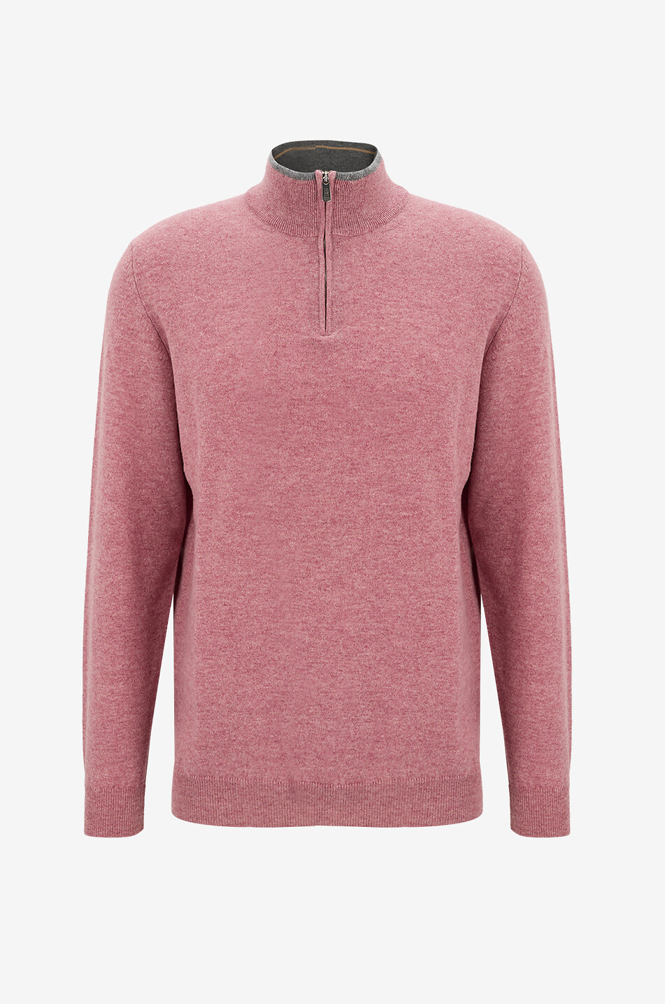 FEDELI Pull slim à col montant zippé en cachemire Favonio Homme ROSE MOYEN 1